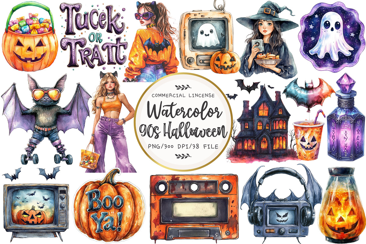 Nostalgic 90s Halloween Clipart, an Illustration by OK Design (Photo 1 of 5)