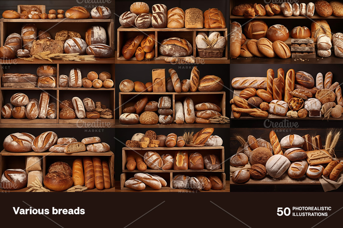 Various breads. 50 images, a Food & Drink Photo by Handmadefont (Photo 2 of 12)