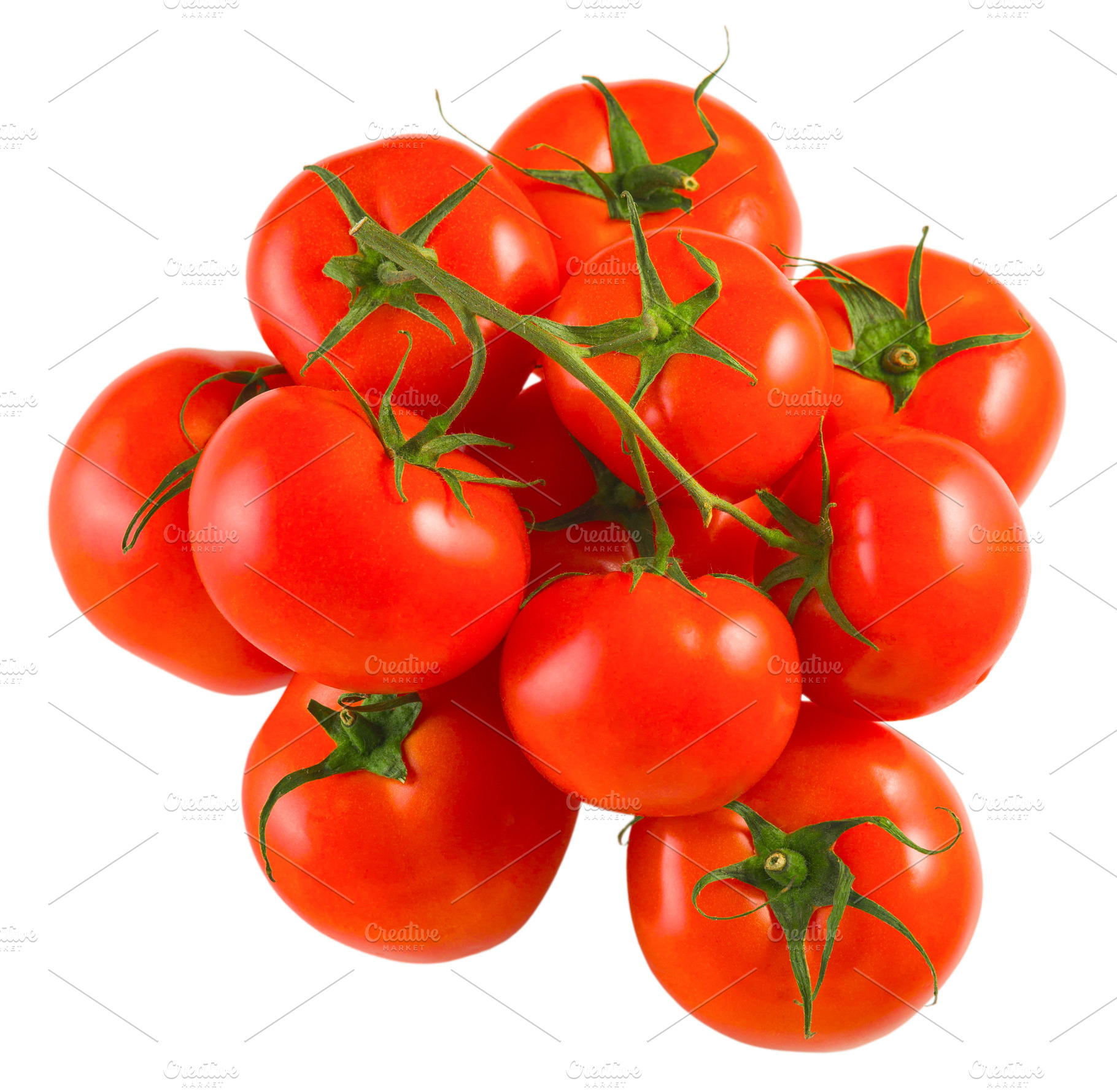 Red tomatoes fresh harvest on a white background, isolate, a Food & Drink Photo by oleghz
