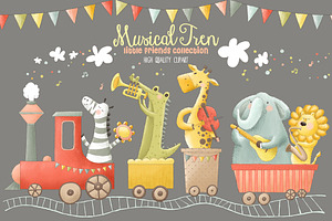 Musical Animals Tren Clipart