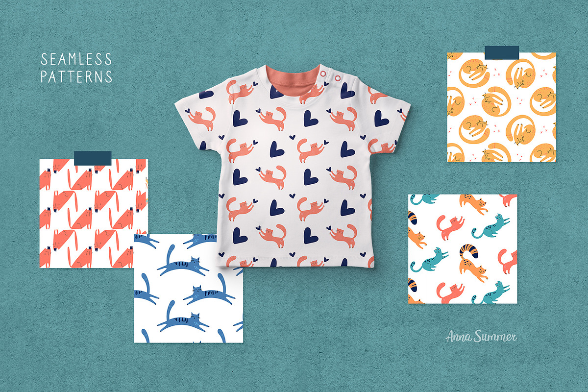 Cats - clipart & seamless patterns, an Animal Illustration by Anna Summer (Photo 5 of 8)