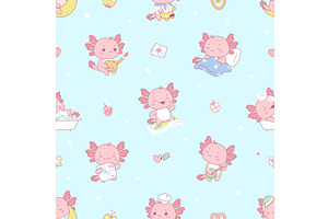 Axolotl seamless pattern. Decorative, an Animal Illustration by Valerie Bodnar