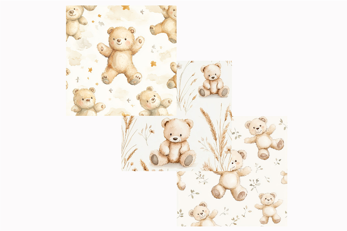 Beige Teddy Bears Seamless Patterns, a Pattern Graphic by Design Market (Photo 4 of 4)
