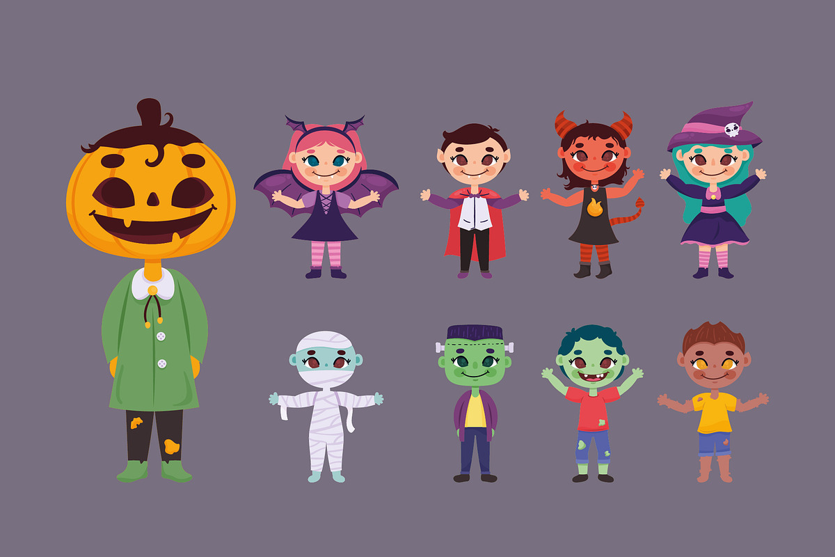 Halloween Kids Illustration Set, a Templates & Theme by studiogstock (Photo 1 of 2)
