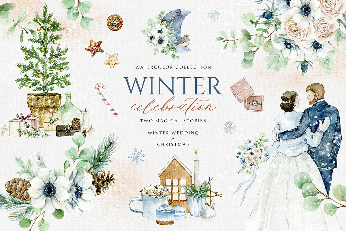 Winter celebration - watercolor set, an Animal Illustration by long summer (Photo 1 of 19)