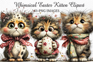 Whimsical Easter Kitten Clipart, an Illustration by Craft Nest