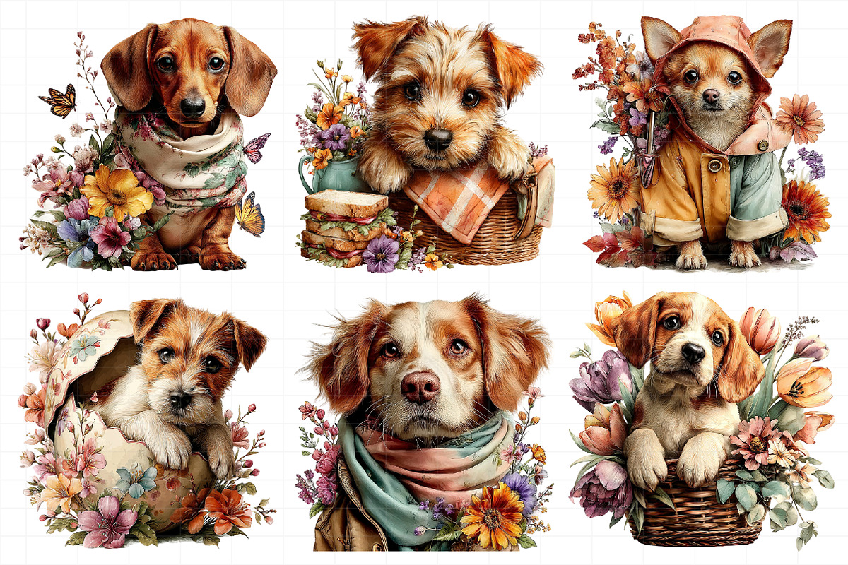 Whimsical Spring Dogs Clipart, an Illustration by Daily.Designs (Photo 5 of 7)