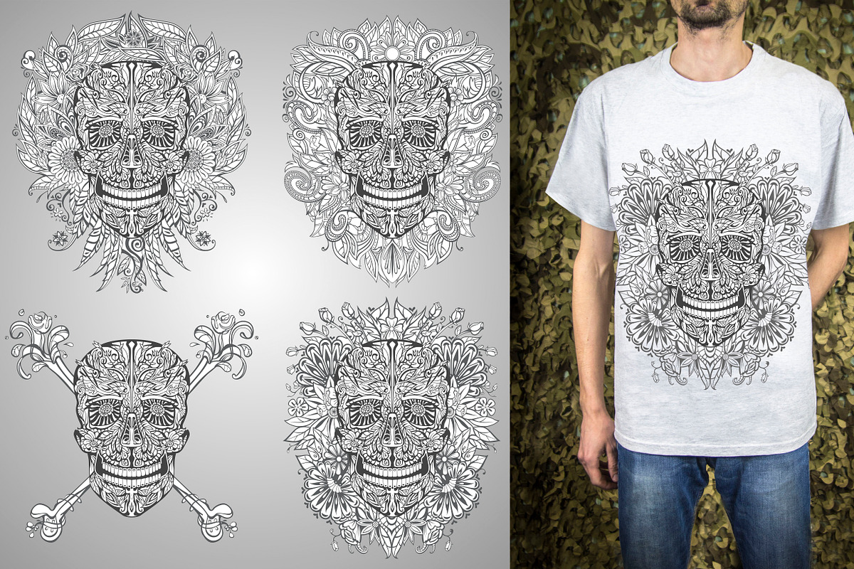 Sugar skulls set, vector, a Decorative Illustration by Red Spruce's Vector Shop