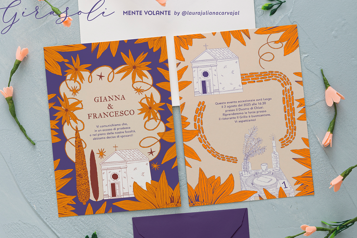 Wedding Stationery set Girasoli, an Invitation Template by Mente Volante Studio (Photo 2 of 5)