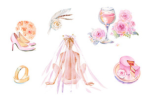 Wedding watercolor clipart set