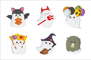 Set of Cute Halloween Ghosts, a Decorative Illustration by ArtVarStudio (Thumbnail 2 of 3)