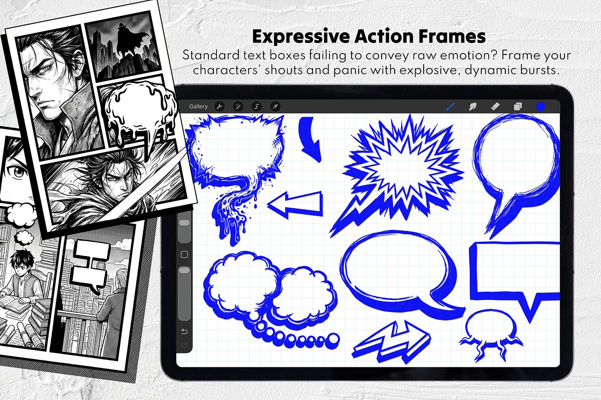 Comic Text Bases Procreate Stamps, a Brush Add-On by Selentaori Studio (Photo 6 of 10)