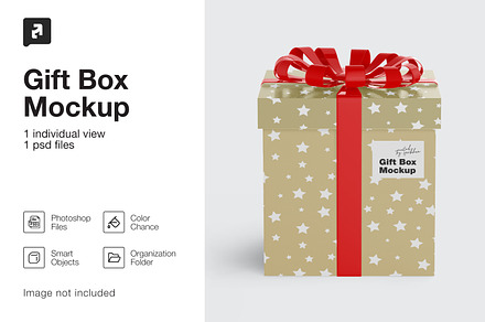 Kraft Paper Gift Box With Glossy Bow, a Packaging Mockup by _Adroit_