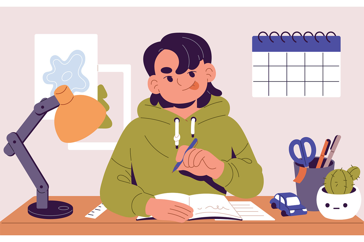 Kids studying, doing homework set, an Education Illustration by PaperTrident (Photo 3 of 8)