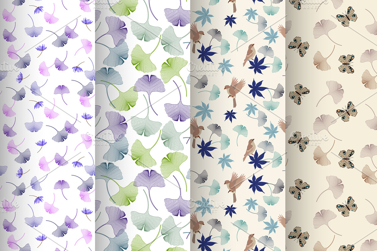 Ginkgo biloba leaves, pattern set, a Pattern Graphic by artdemidova