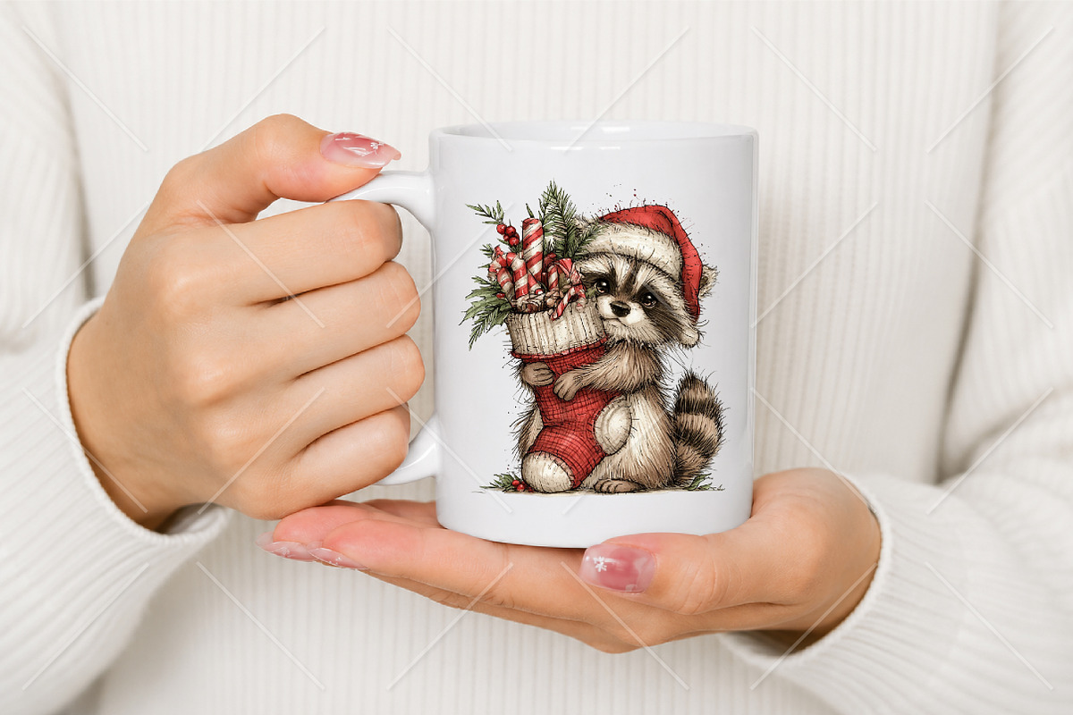 Whimsical Raccoons Christmas Clipart, a Seasonal Illustration by Canvas Craft (Photo 9 of 10)