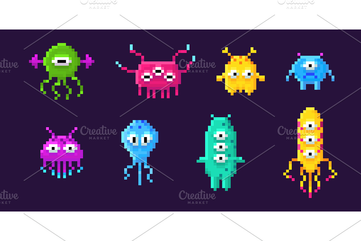 Colorful pixel art space invader, a Technology Illustration by art PVP - market