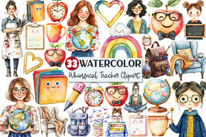 Whimsical Teacher Themed Clipart, an Illustration by Rose Art