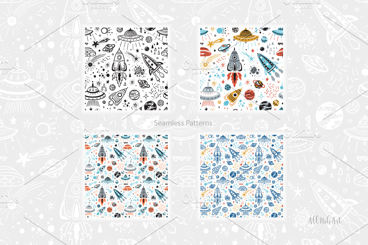 Space Seamless Patterns and Cliparts, a Pattern Graphic by AllNikArt (Photo 3 of 8)