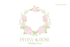 Peonies and roses wedding crest