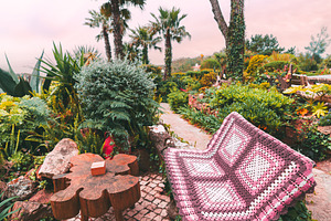 Garden bench with crochet blanket, a Sports & Recreation Photo by SkyNext