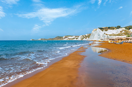 Xi Beach with red-orange sand. Morning view (Greece, Kefalonia)., a Nature Photo by YuriyB