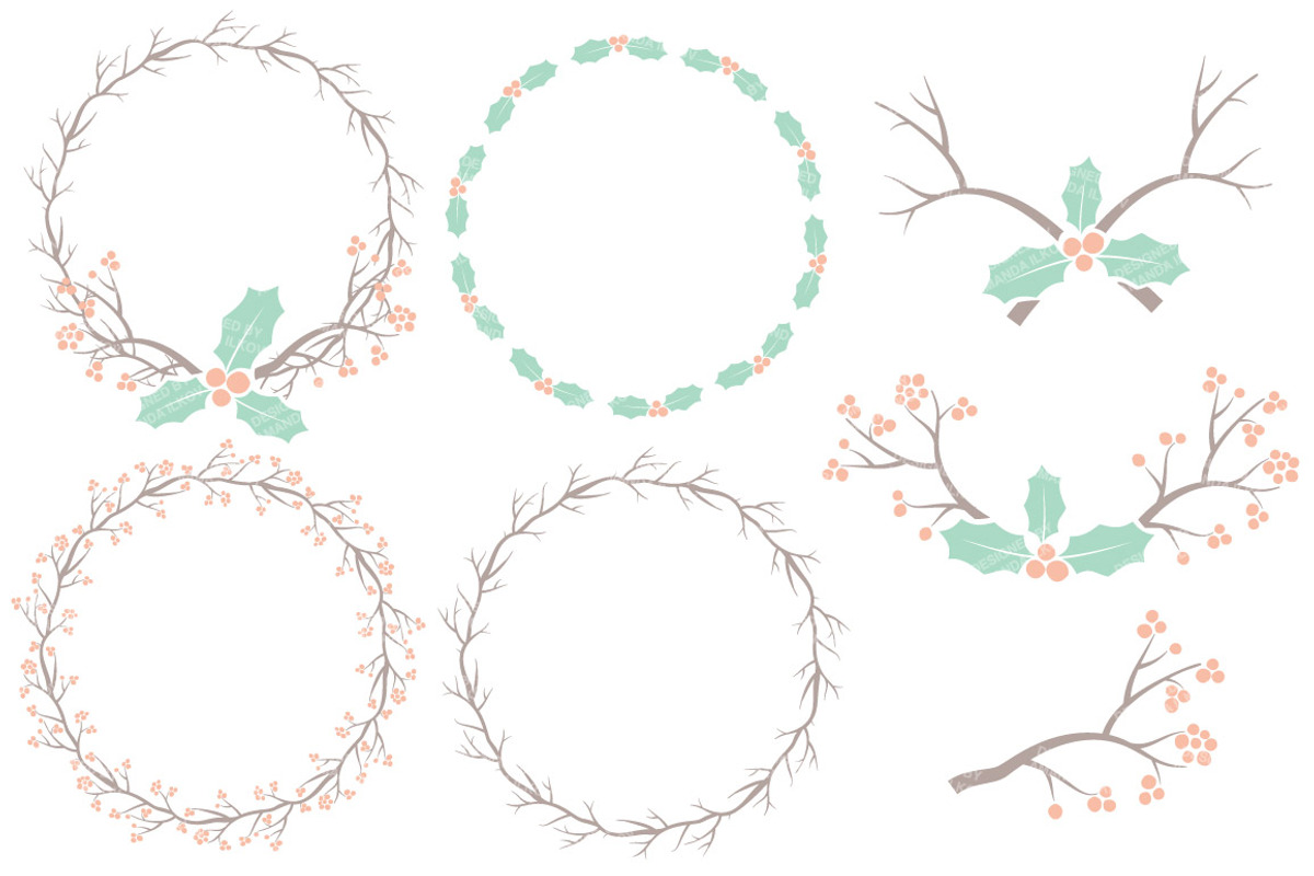 Mint & Peach Holly Clipart & Vectors, an Illustration by Amanda Ilkov (Photo 3 of 5)