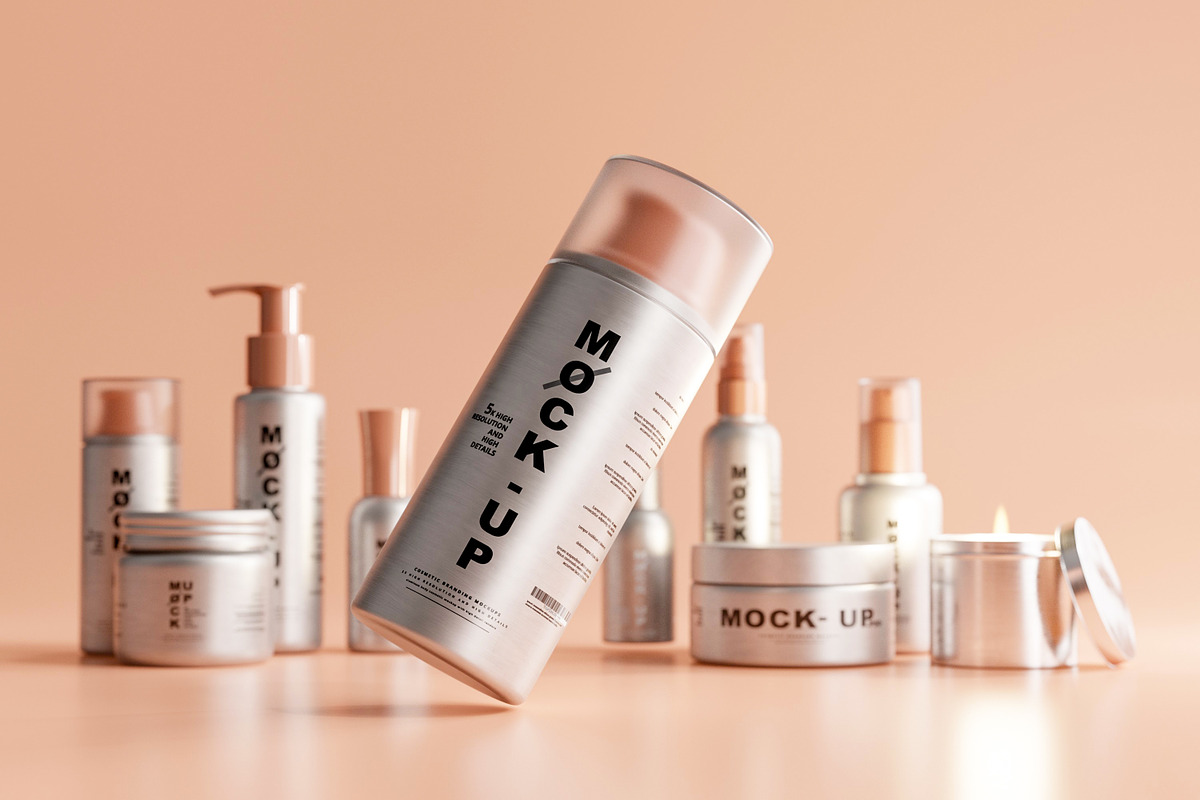 Aluminum Cosmetic Mockup Bundle, a Cups & Container Mockup by pmvch (Photo 4 of 206)