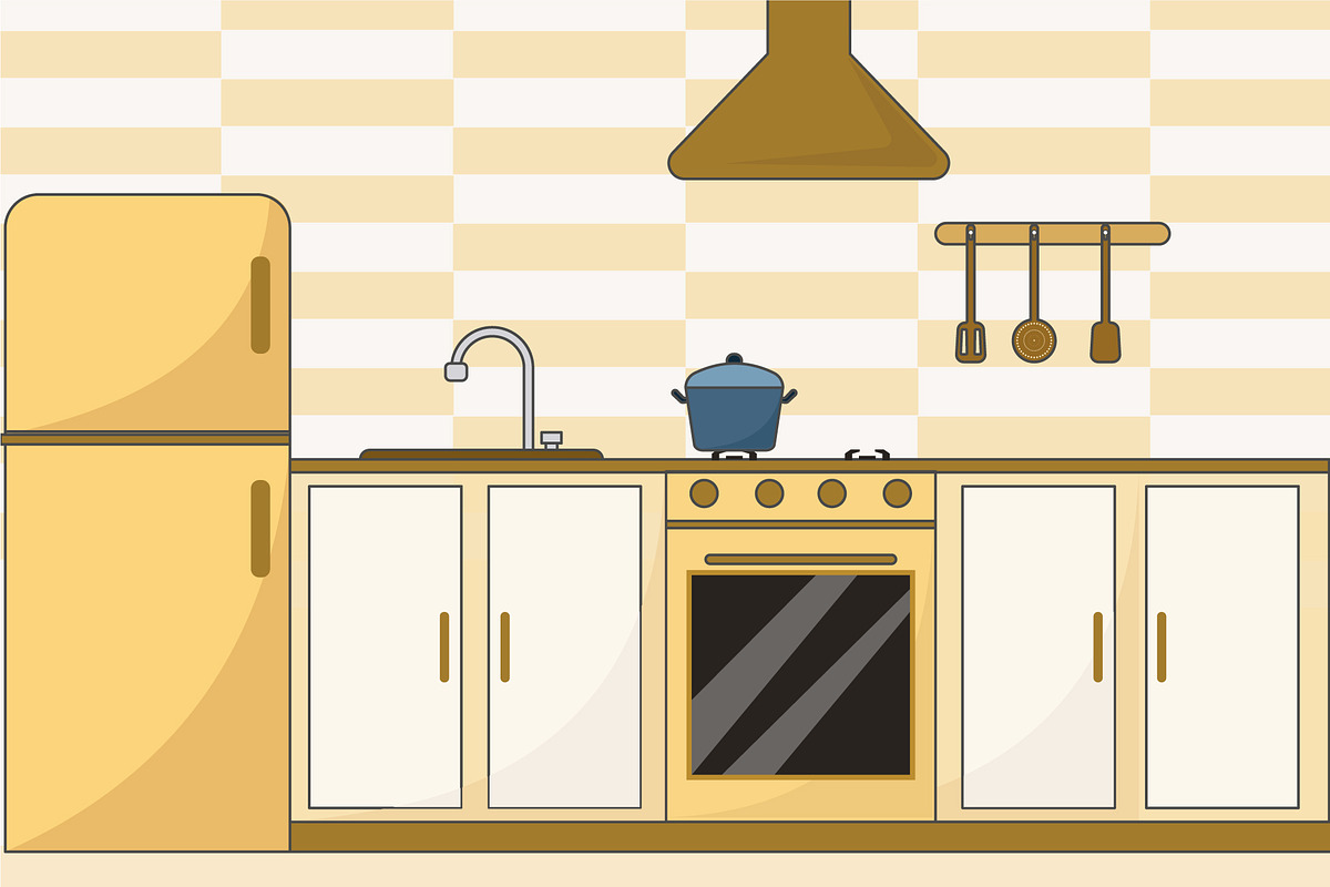 kitchen room interior vector design, a Decorative Illustration by zyxroun shop
