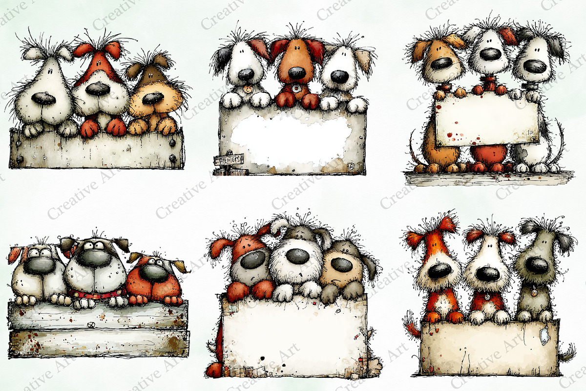 Whimsical Christmas Dogs Clipart, an Illustration by Creative Art (Photo 3 of 10)