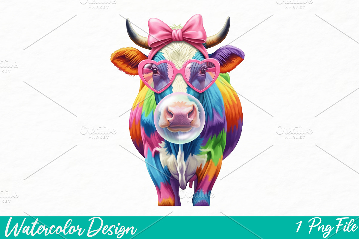 Coquette Highland Cow Bubblegum, an Illustration by Watercolor design (Photo 1 of 3)