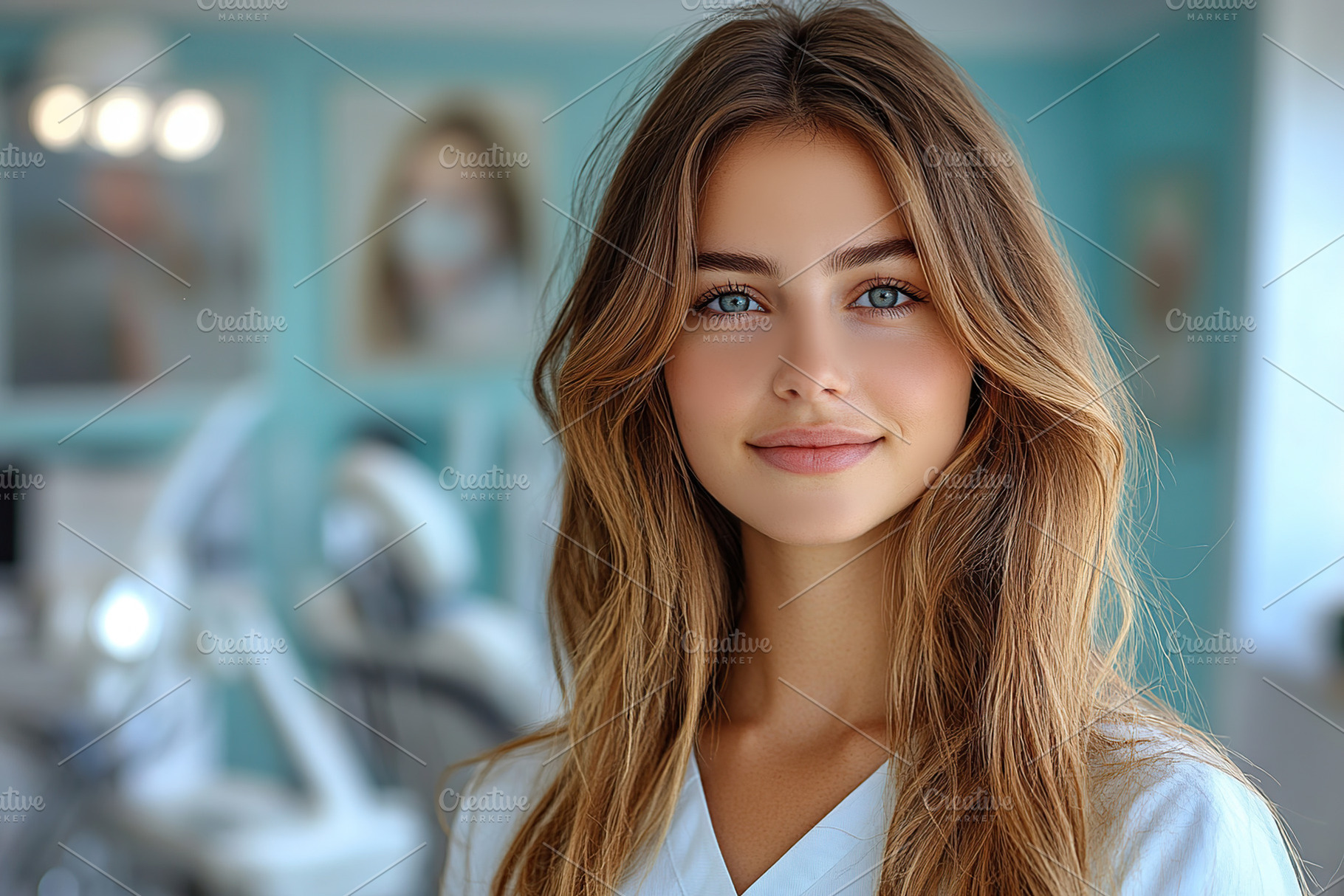Female dentist with a friendly smile wearing a white coat in a modern dental of, a Person Photo by AlyaAnd