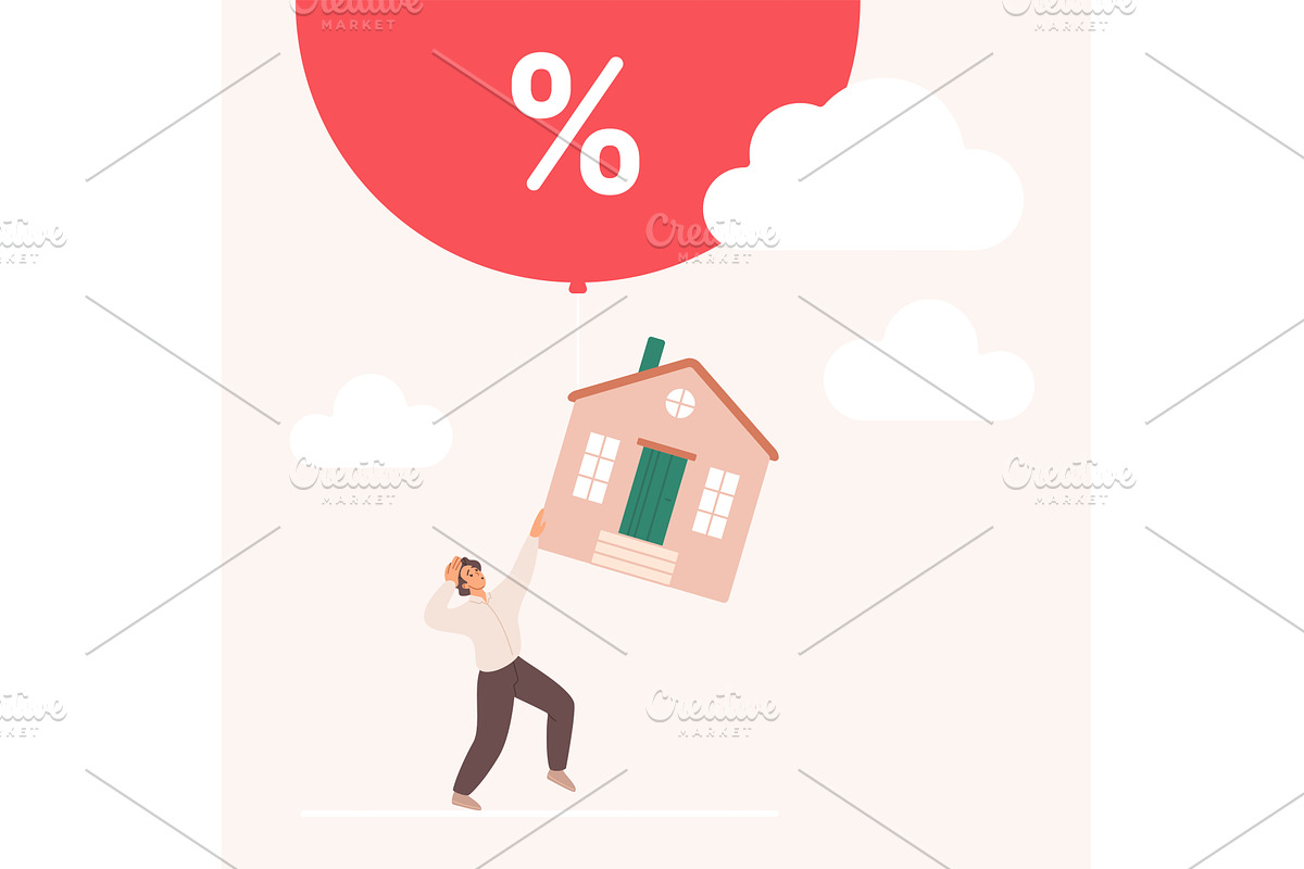 House mortgage interest rate rising, an Object Illustration by Lemberg Vector