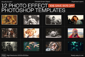 12 Photo Effect Templates, a Layer Style Add-On by iDoodle Studio