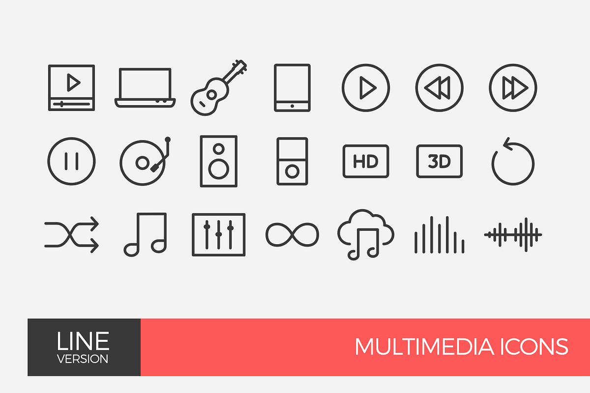 Multimedia Line Icon set, an Outline Icon by Woo Graphics (Photo 2 of 2)