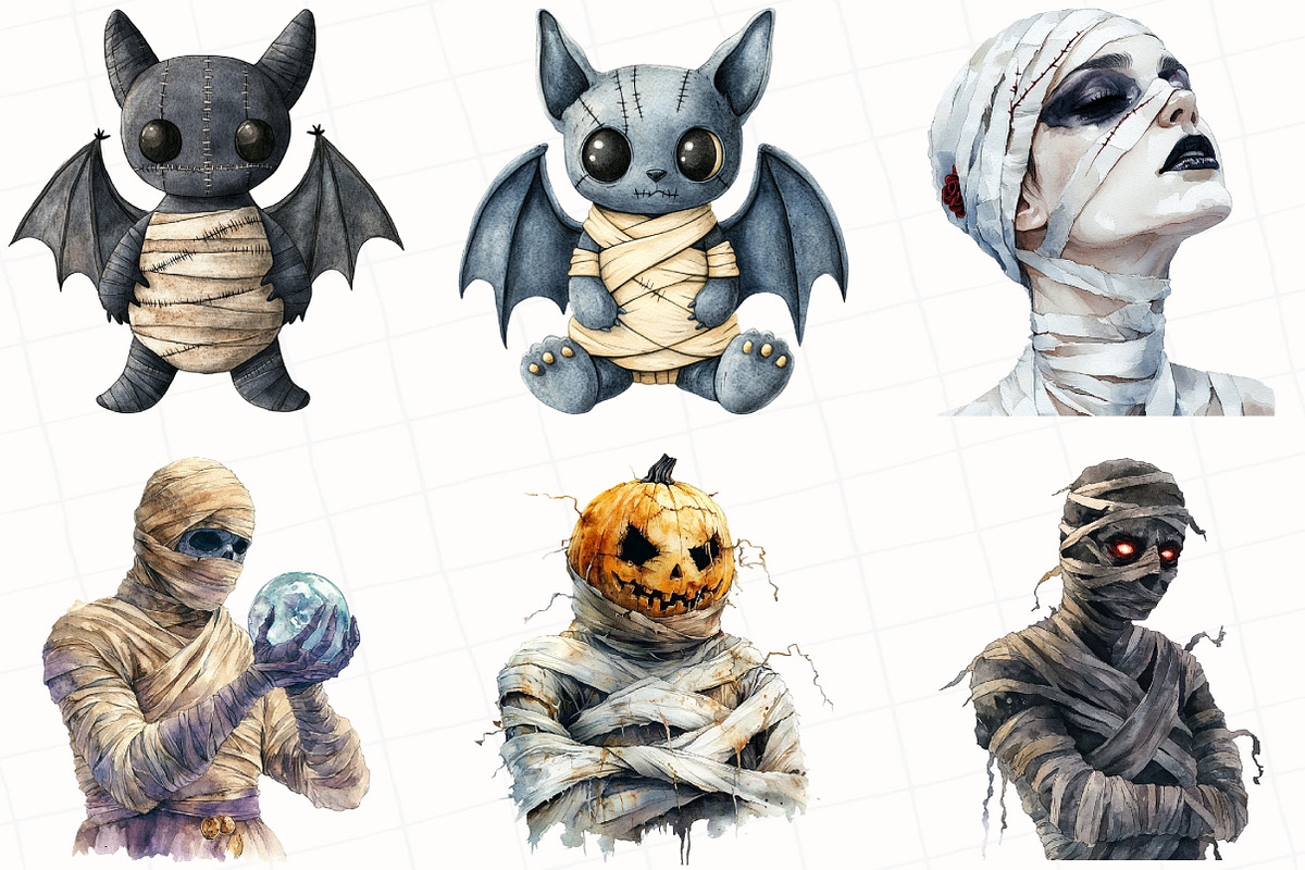 Watercolor Halloween Mummy Clipart, an Illustration by OK Design (Photo 4 of 5)