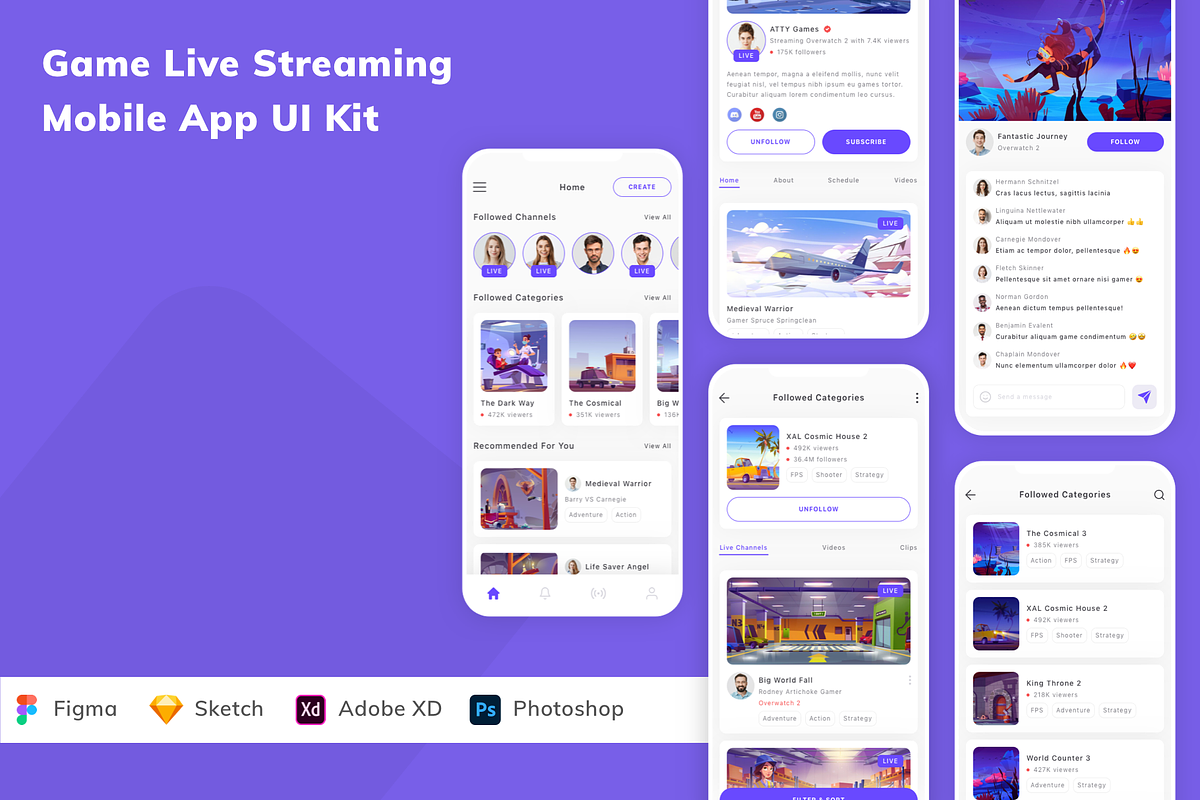 Game Live Streaming App UI Kit, an UI Kit Template by Betush