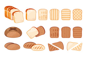 Cartoon toasts. Different types of, a Food Illustration by YummyBuum