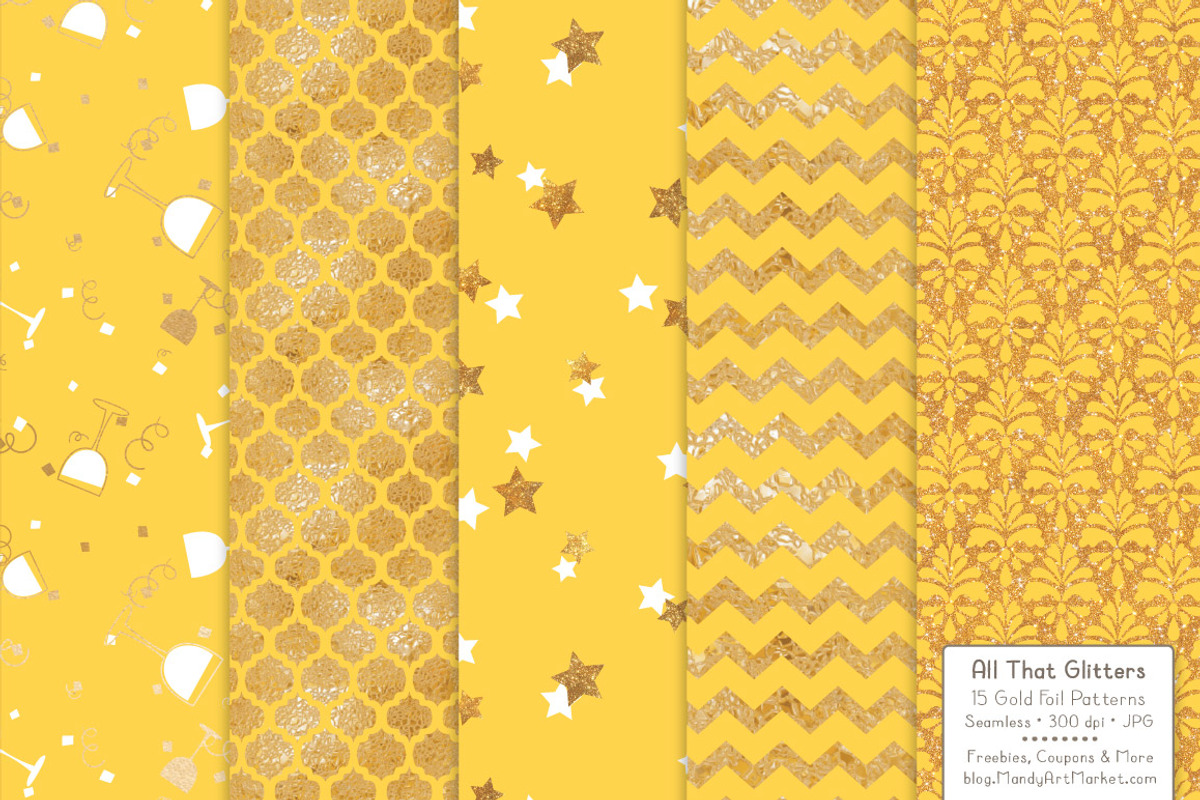 Sunshine Gold Foil Digital Papers, a Pattern Graphic by Amanda Ilkov (Photo 4 of 4)