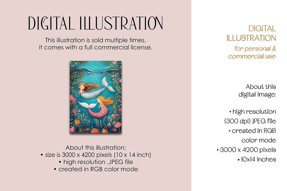 Playing Mermaids Illustration, a Decorative Illustration by The Dutch Lady Designs (Photo 3 of 4)