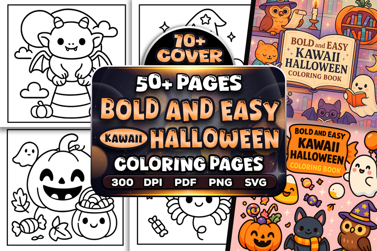 Bold Easy Kawaii Halloween Coloring, a Seasonal Illustration by Craftsbeefy (Photo 1 of 4)