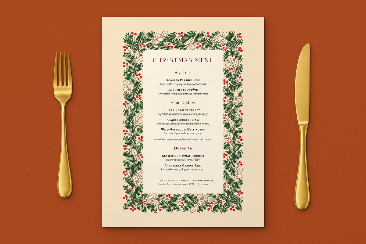 Rustic Pine Christmas Menu Template, a Flyer Template by BrandPacks (Photo 2 of 6)