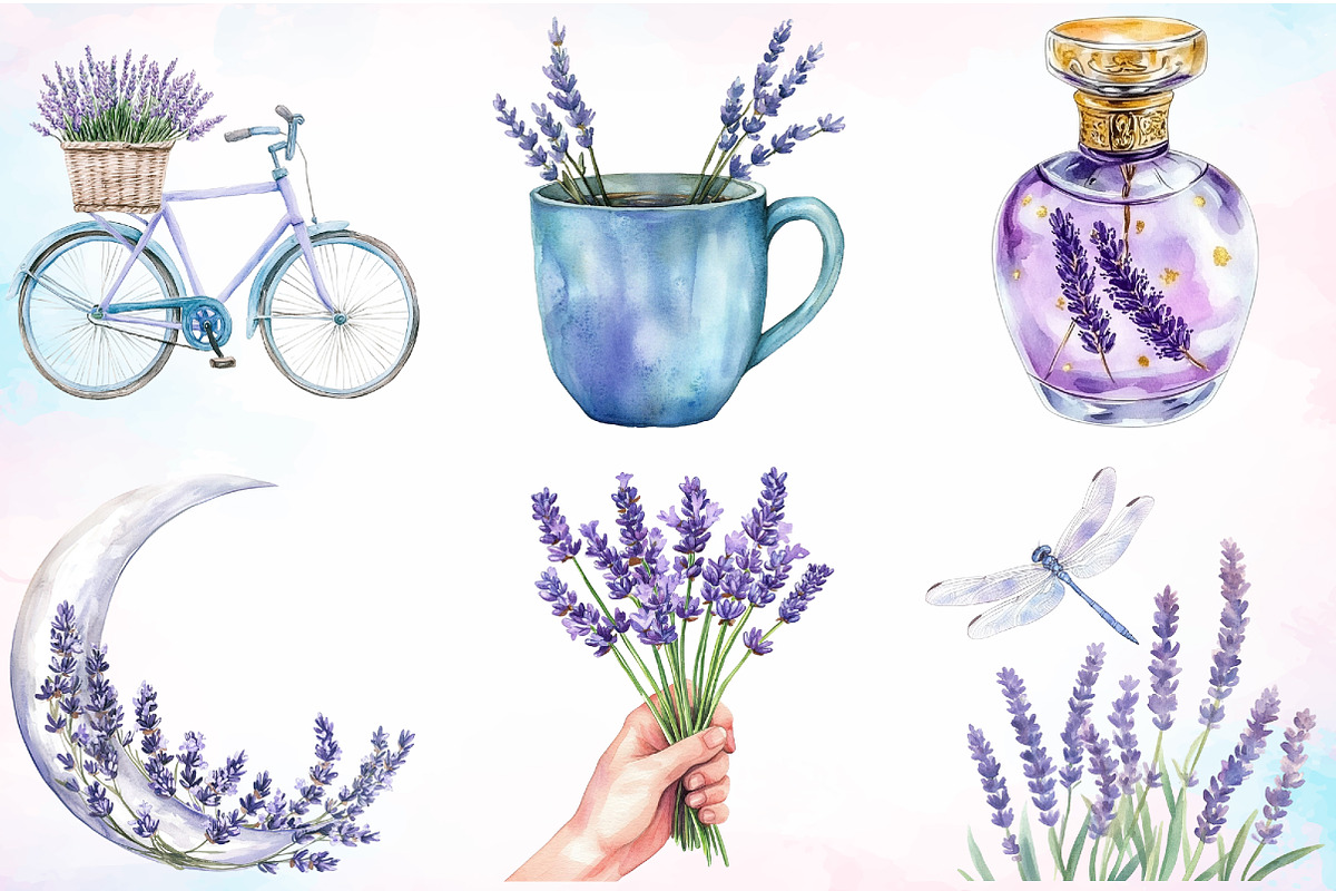 Watercolor Lavender Spring Clipart, an Illustration by Canvas Craft (Photo 2 of 3)