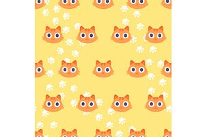 Red cat faces and paw routes. Groovy, an Animal Illustration by LadadikArt