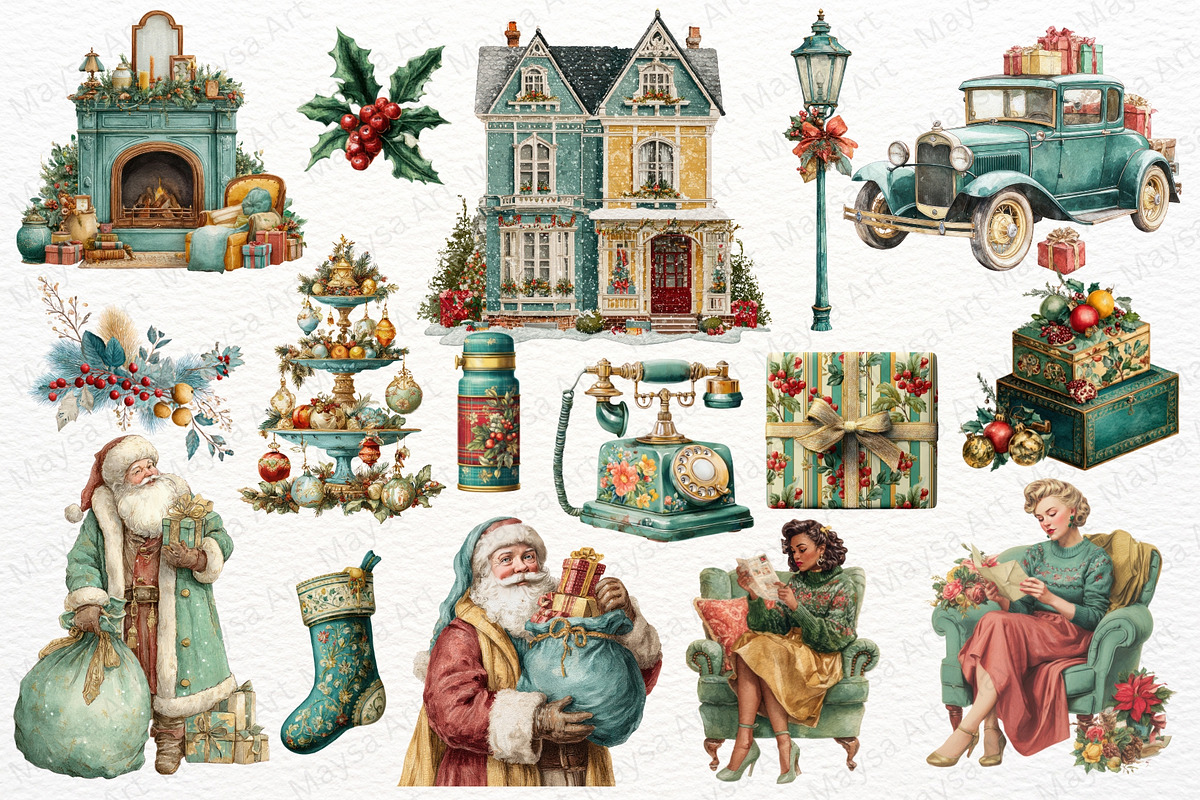 Vintage Christmas Nostalgia Clipart, an Illustration by Maysa Art (Photo 3 of 6)