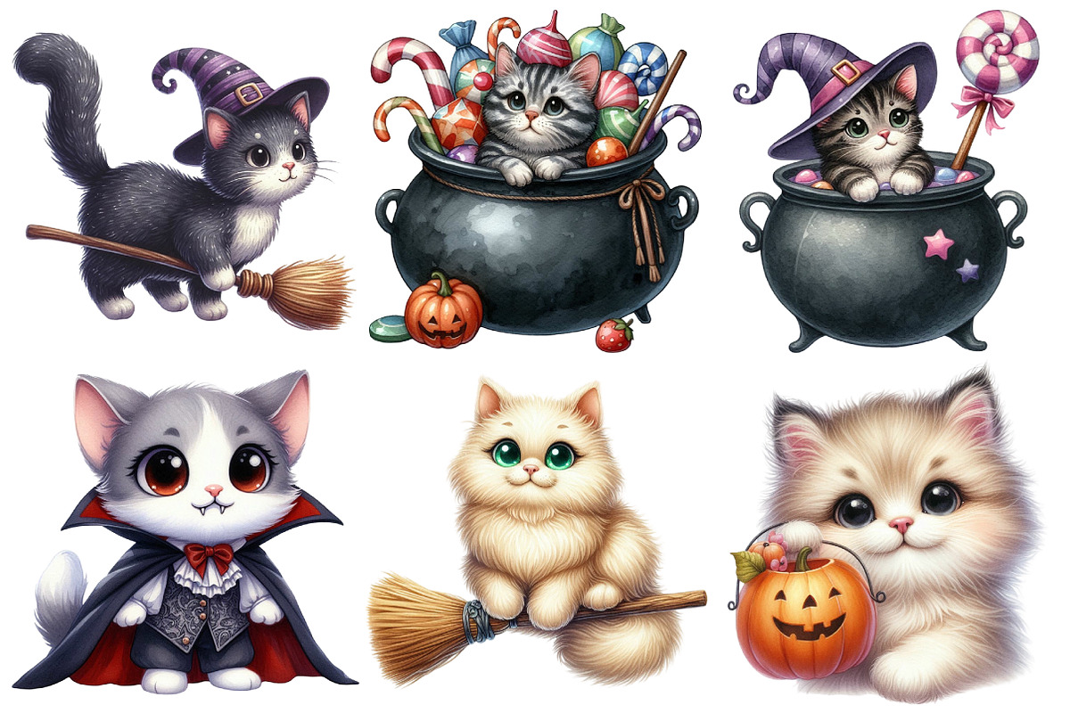Whimsical Halloween Cat Clipart, an Illustration by Pixels.Craft (Photo 2 of 7)