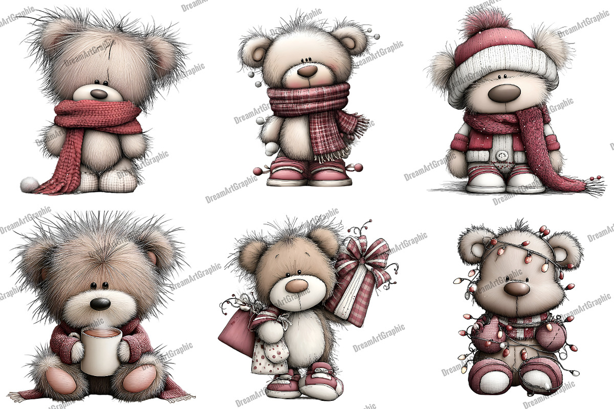 Adorable Christmas Bear Clipart, an Illustration by DreamArtGraphic (Photo 2 of 5)