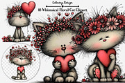 Whimsical Floral Cat Clipart, an Illustration by GatewayDesign (Thumbnail 1 of 3)