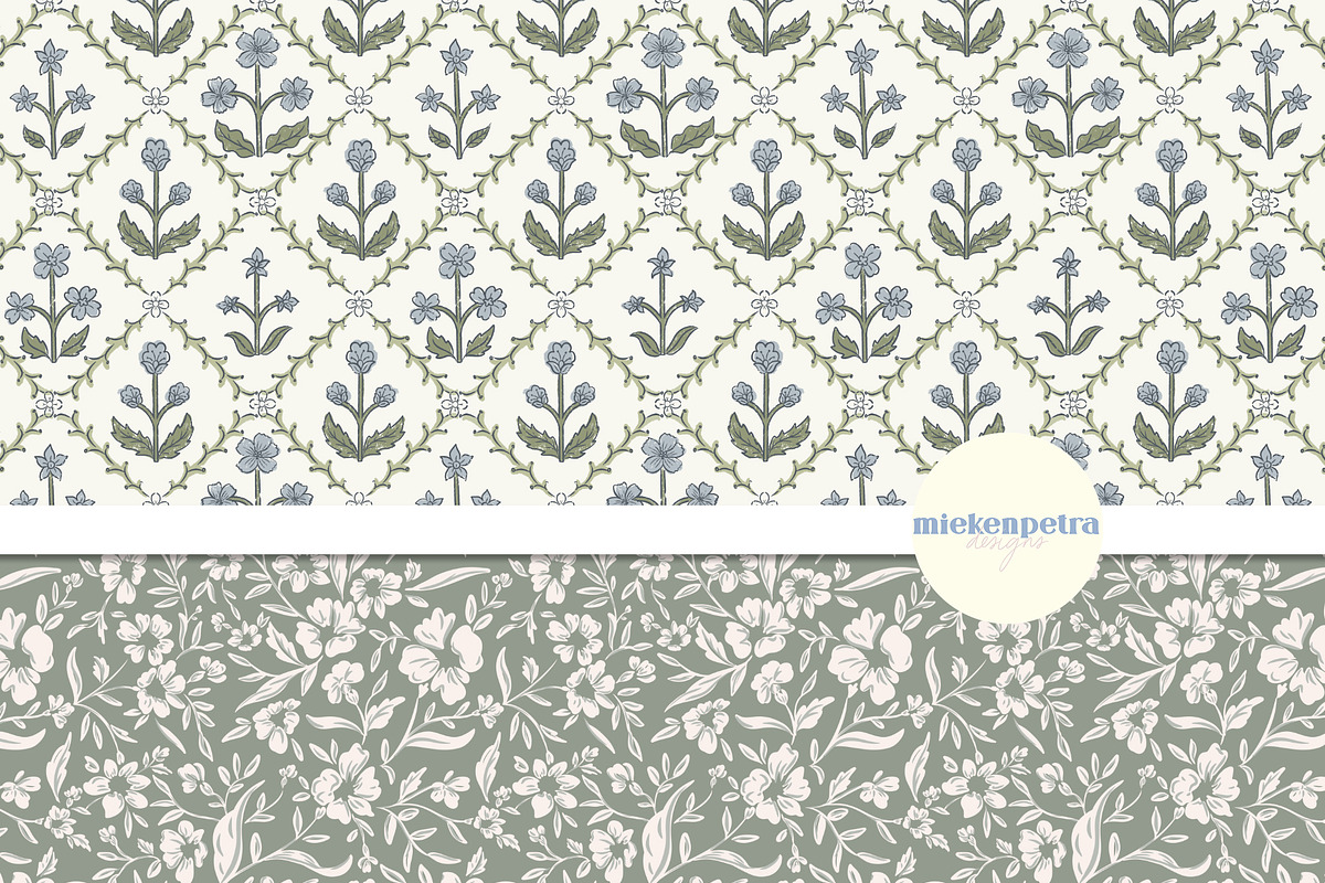 Blue and Green Vintage Florals, a Pattern Graphic by Mieken Petra Designs (Photo 2 of 5)
