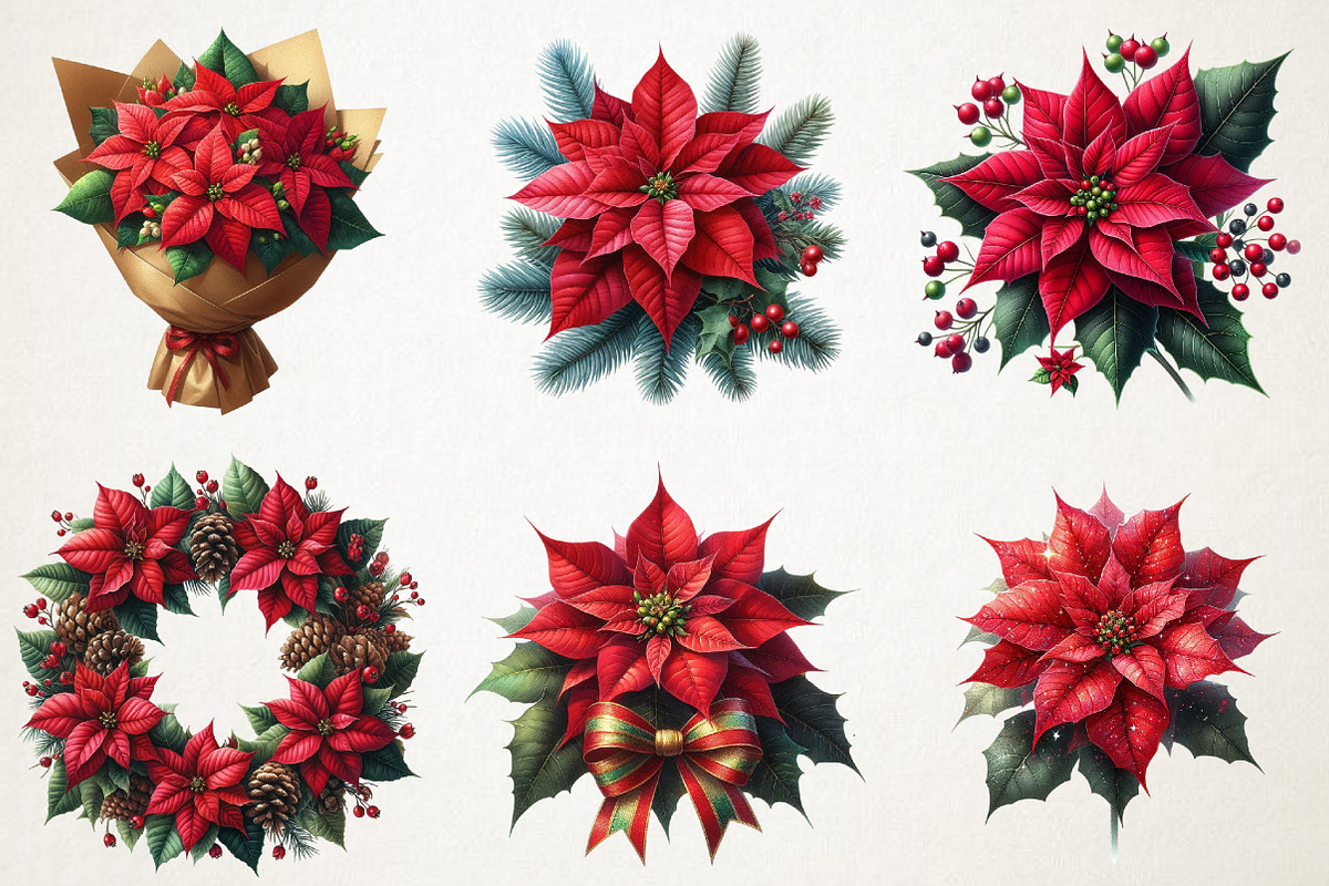 Festive Poinsettia Flower Clipart Bu, an Illustration by RobertsArt (Photo 4 of 7)